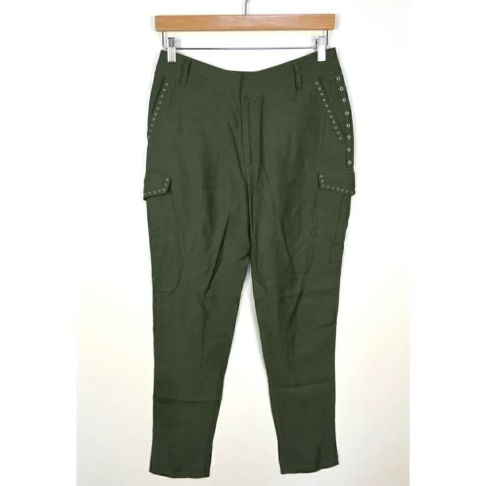 Derek Lam 10 Crosby Easy Cargo Pants w Grommets Utility Military Green size 2
